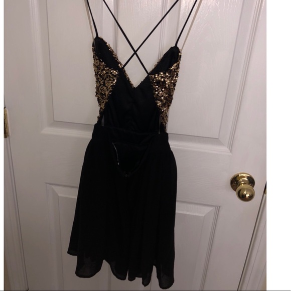 Black open back, gold sequin dress - Picture 2 of 3